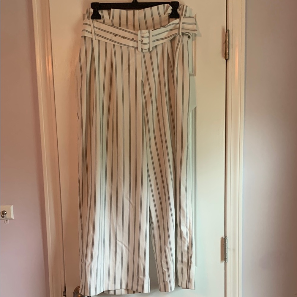 Free People Gray and White Wide Leg Pants